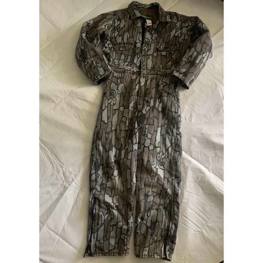 Vintage Boys XL Reg 18-20 Gander Mountain Tree Bark Camo Coveralls Hunting Gear‎
